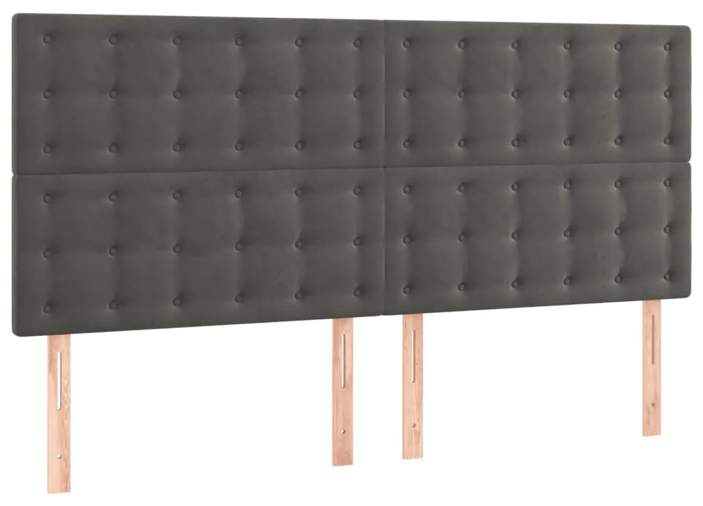 Cabeceira de cama c/ LED veludo 160x5x118/128 cm cinza-escuro