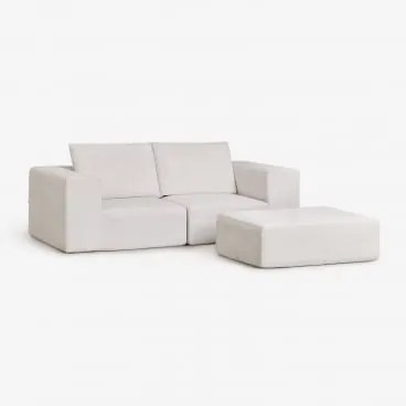 Sofá Modular De 2 Peças E Puff Em Chenille Embalado A Vácuo Norridge Chenille Bege Creme - Sklum