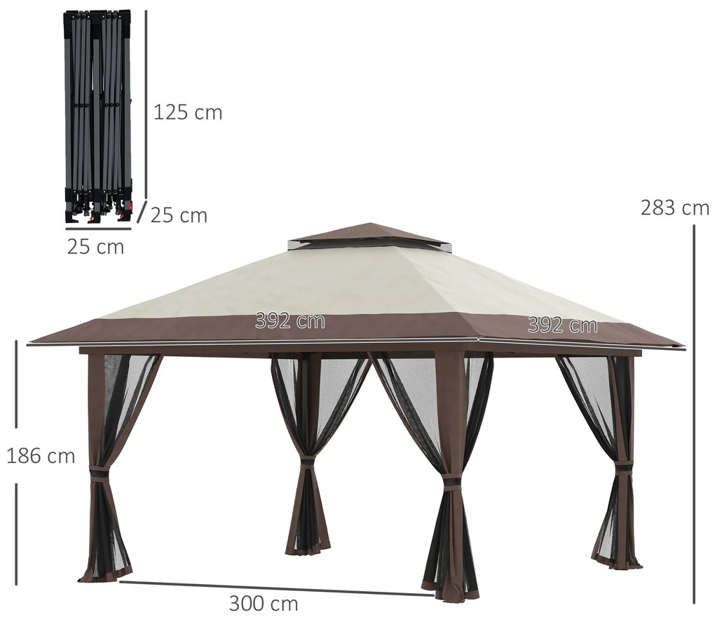Tenda Dobrável Pop-UP 3,92x3,92x2,83 m Tenda de Jardim com Altura Ajus