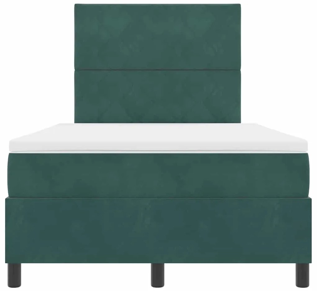 Cama Box com Colchão &amp; LED Verde Escuro 120x200 cm Veludo