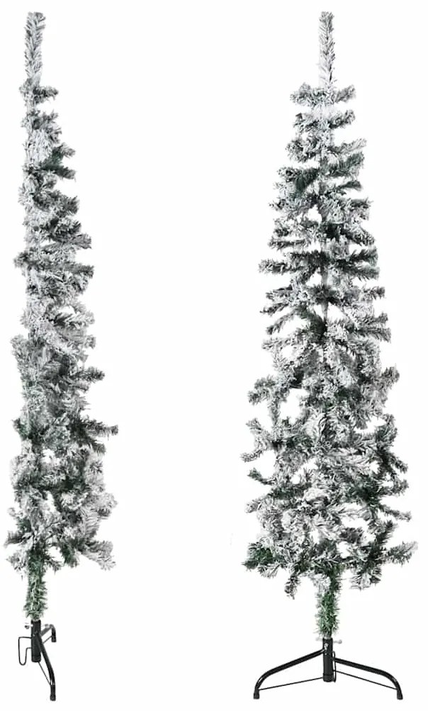 Meia árvore de Natal fina com flocos de neve 150 cm