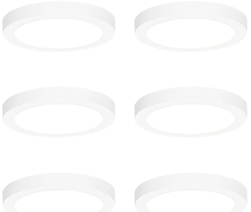 Conjunto de 6 focos embutidos ou de superfície brancos 18 cm incl. LED Dimmer de 3 níveis para quente - Trans