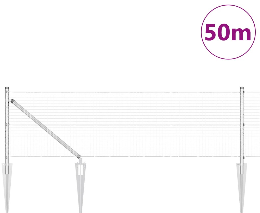 Cerca em Arame Soldado com 13 Espigões 0.5x50m Aço Galvanizado