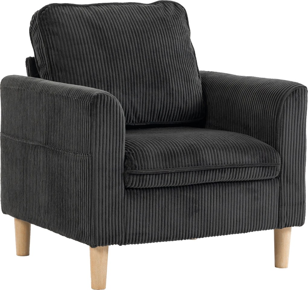 HOMCOM Poltrona de sala em veludo cotelê, poltrona 1 lugar estofada, assento largo, almofada com molas, 83x74x87cm, Cinza Escuro | Aosom Portugal