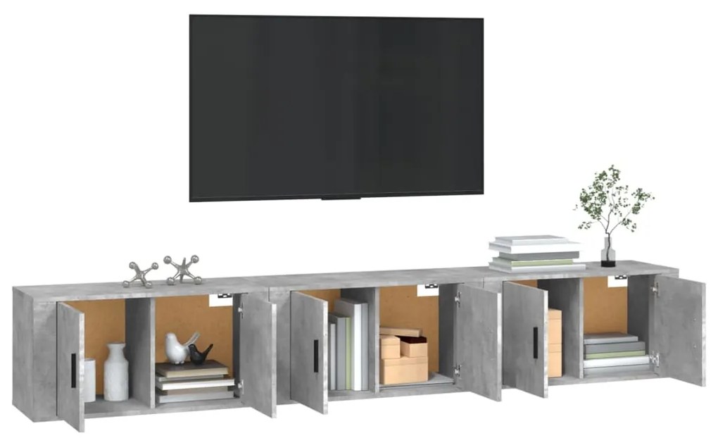 Móveis de TV de parede 3 pcs 80x34,5x40 cm cinzento cimento