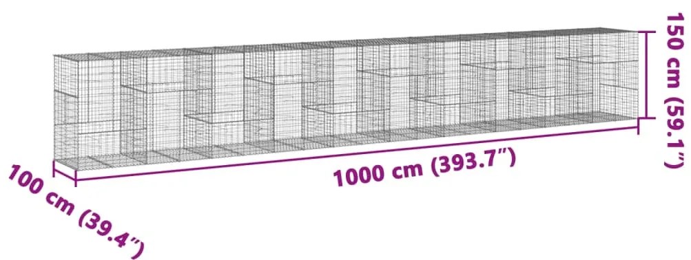 Cesto gabião com cobertura 1000x100x150 cm ferro galvanizado