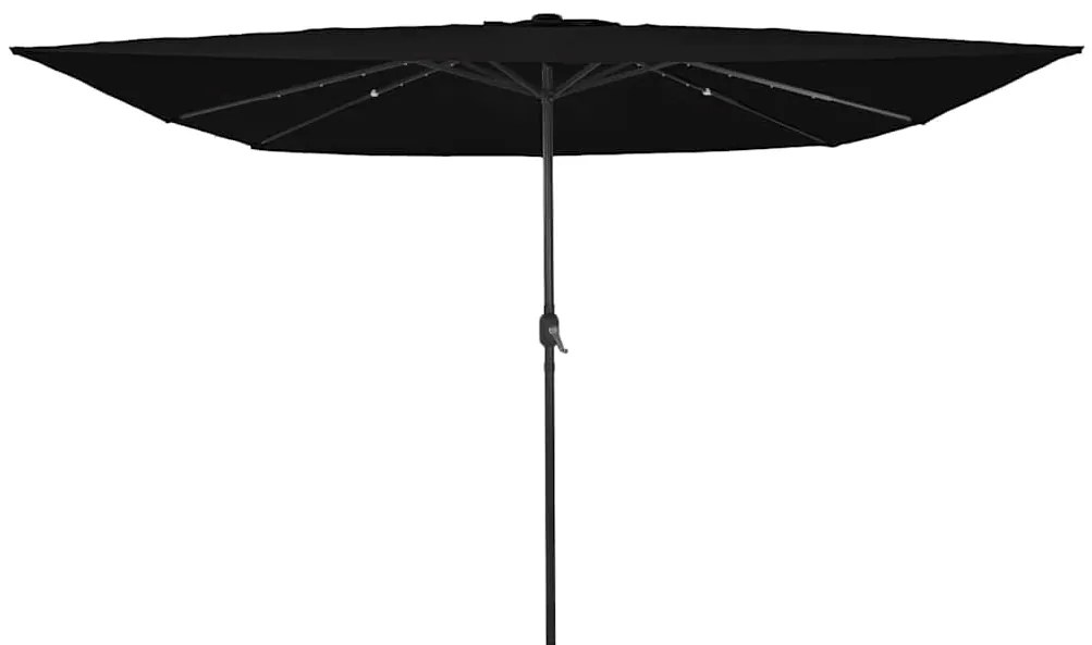 vidaXL Guarda-sol quadrado com luzes LED 295x245 cm, preto