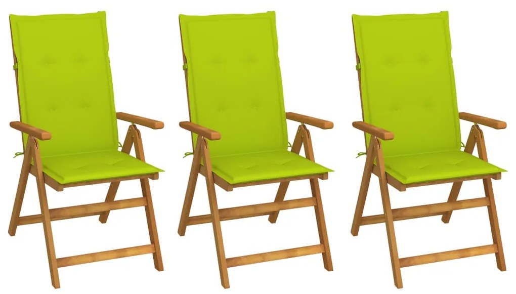 vidaXL Cadeiras de jardim dobráveis c/ almofadões 3 pcs acácia maciça