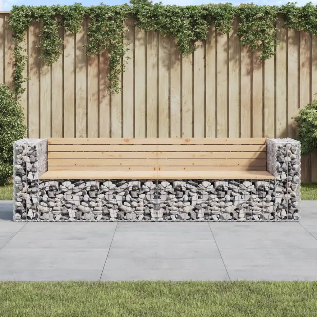 vidaXL Banco de jardim c/ design gabião 244x71x65,5 cm pinho maciço