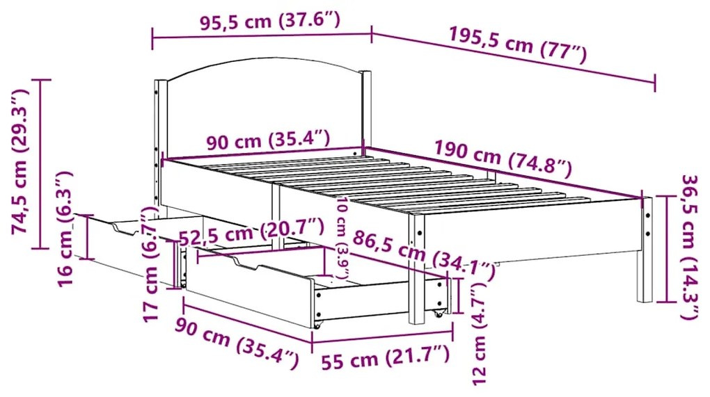 Cama sem colchão 90x190 cm madeira de pinho maciça castanho-mel