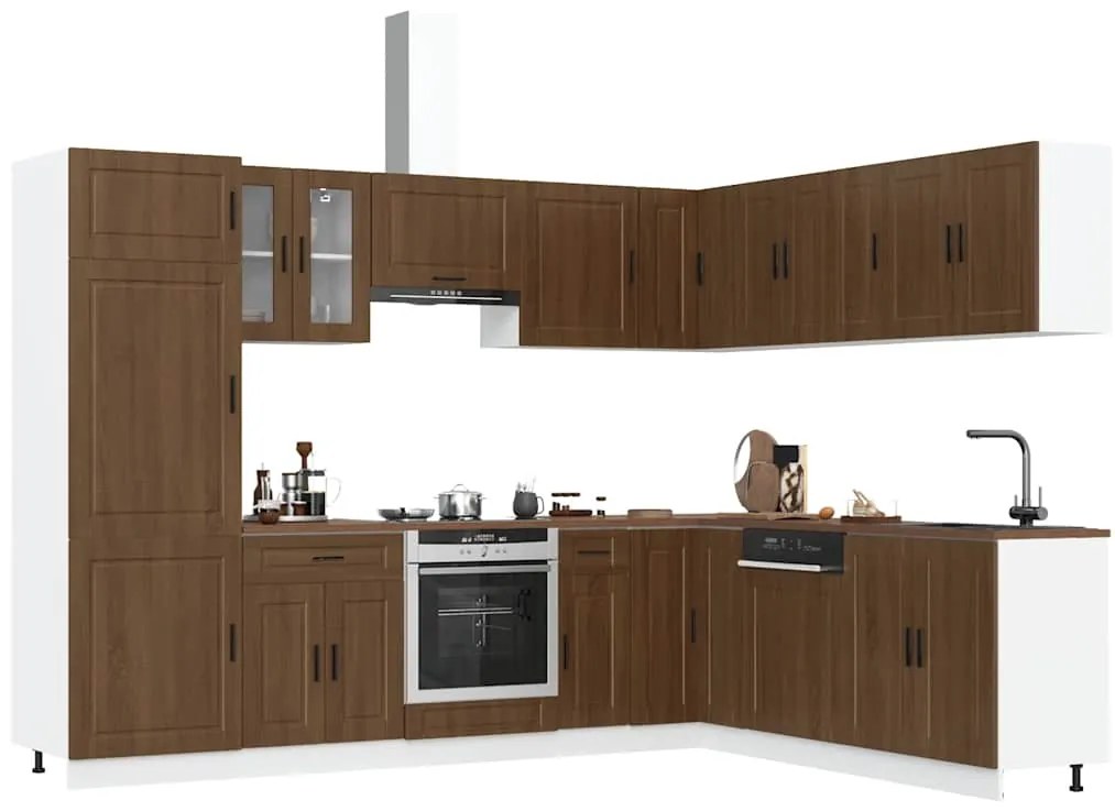 vidaXL 14 peças armário de cozinha conjunto Porto carvalho castanho