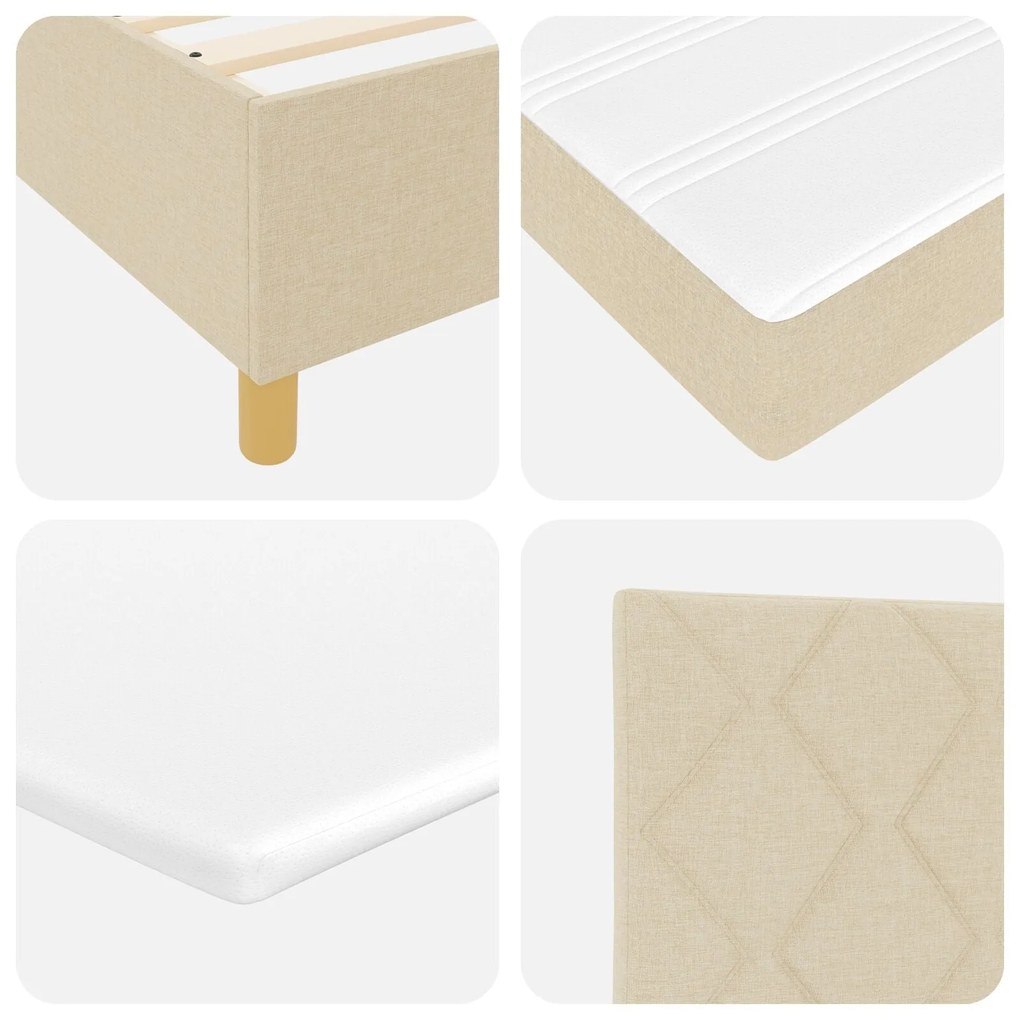 Cama com Molas Com Colchão & LED Creme 100x200 cm Tecido
