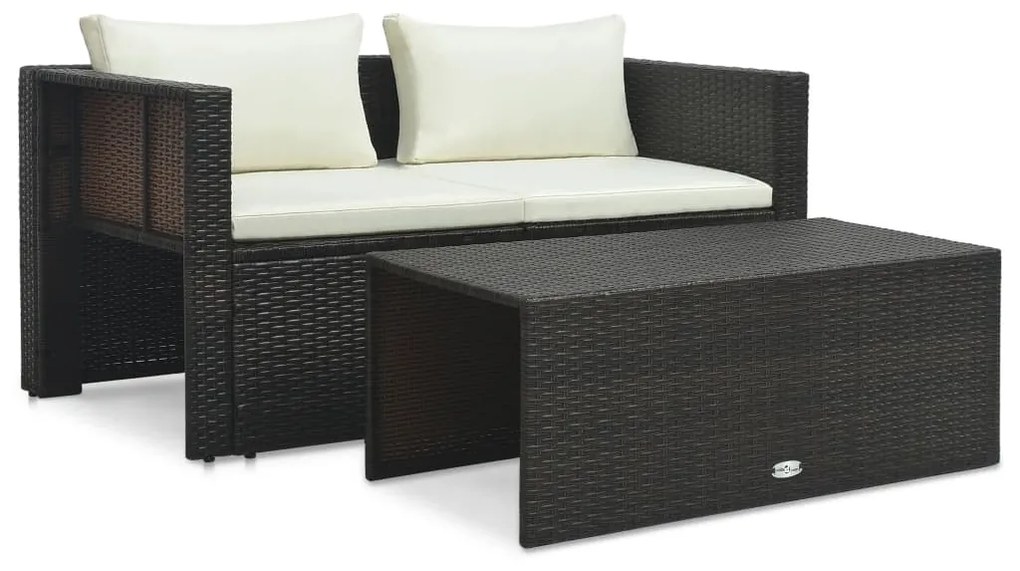 6 pcs conjunto lounge jardim c/ almofadões vime PE castanho