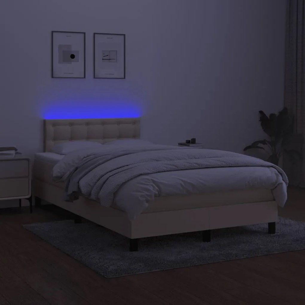 Cama box spring c/ colchão e LED 120x200 cm tecido cor creme