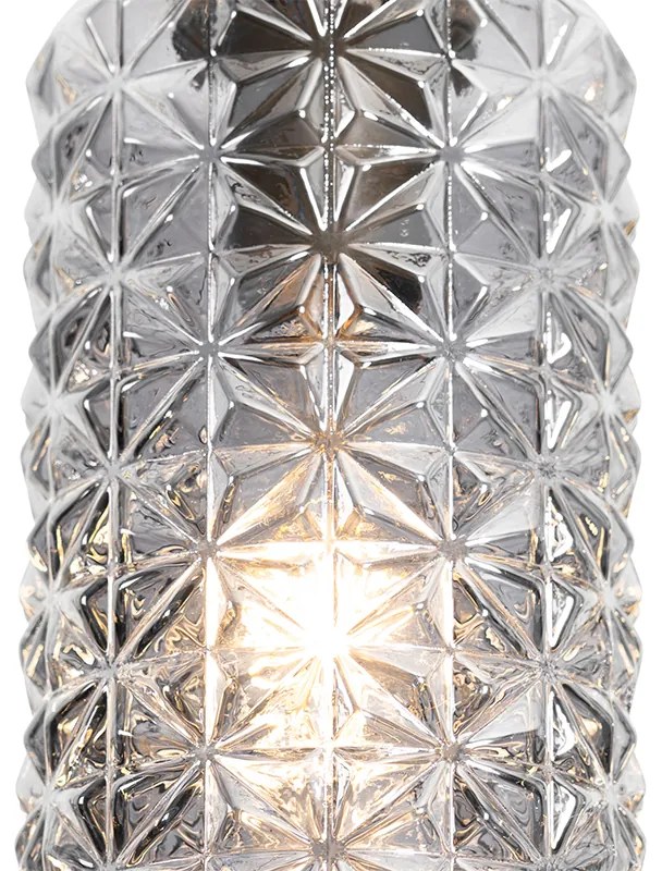 Candeeiro de suspensão dourado com vidro fumê oblongo 5 luzes - Elva Art Deco