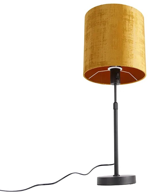 Candeeiro de mesa preto com abajur de veludo dourado 25 cm ajustável - Parte Moderno