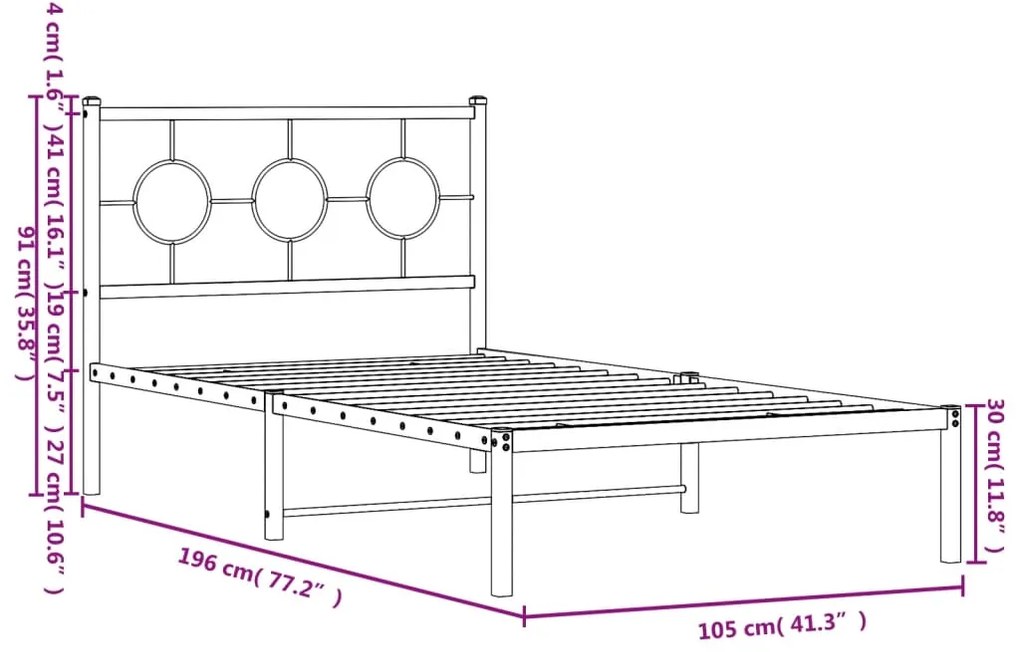 Estrutura de cama com cabeceira 100x190 cm metal branco