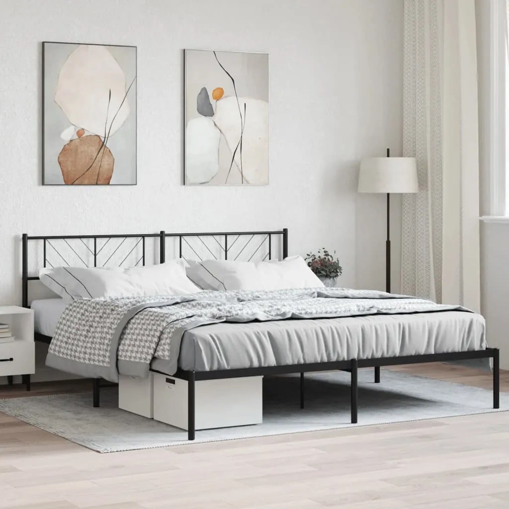 Estrutura de cama com cabeceira 193x203 cm metal preto