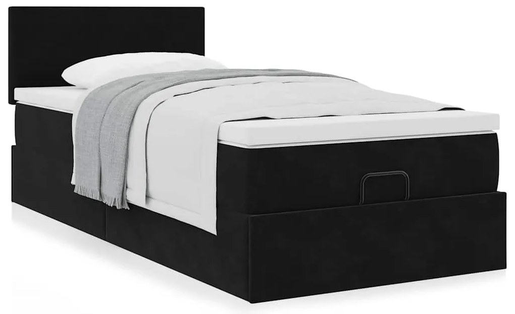 Estrutura de cama otomana com colchão preto veludo