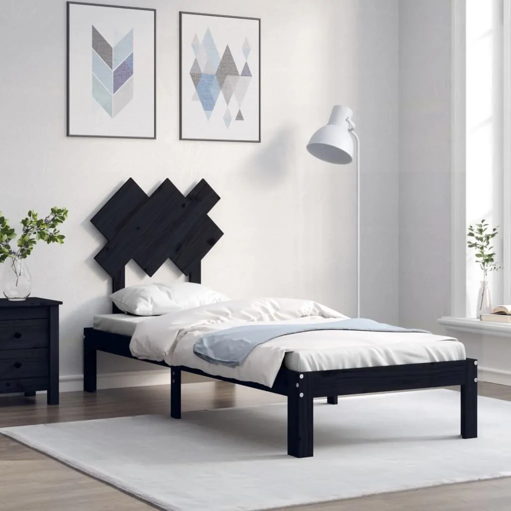vidaXL Estrutura cama de solteiro c/ cabeceira madeira maciça preto