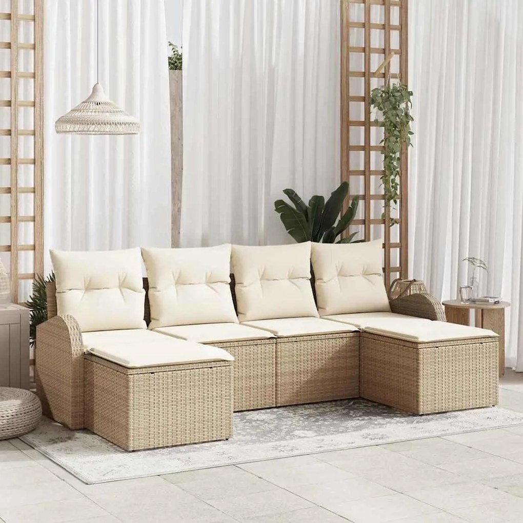 vidaXL Conjunto de Sofá de Jardim com 6 Peças e Almofadas Beiges em Rattan