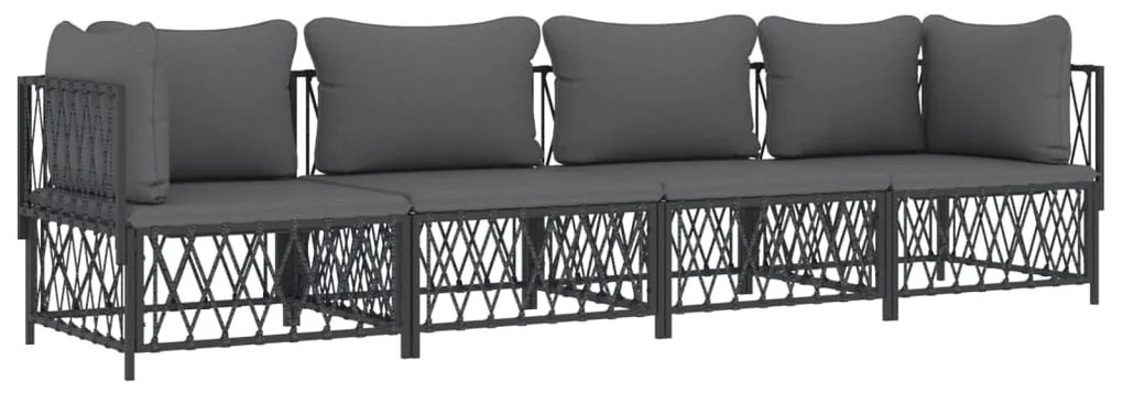 4 pcs conjunto lounge de jardim com almofadões aço antracite