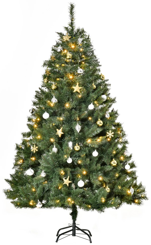 HOMCOM Árvore de Natal Artificial com 745 Ramos 200 Luzes LED com Cor Branco Quente Suporte e Decorações Incluídas Ø112x180cm Verde