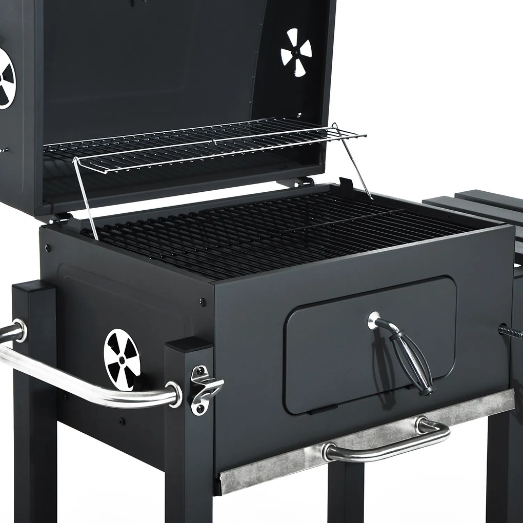 Churrasqueira Vegetal com Prateleiras de Rodas Grelha de barril Carrinho de piquenique para churrasco Camping Fumador Fumaça de Carbono 115x56x108cm