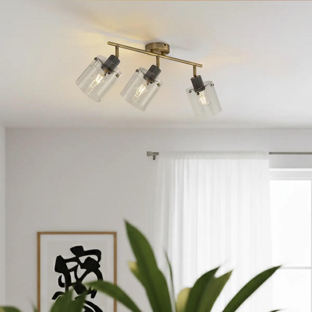 Foco de teto de design bronze com vidro transparente 3 luzes - Domo