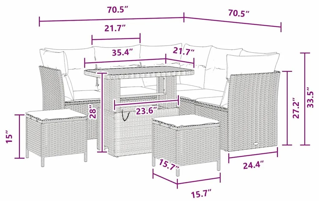 Conjunto de Sofá de Jardim de 8 Peças com Almofadas em Rattan Sintétic