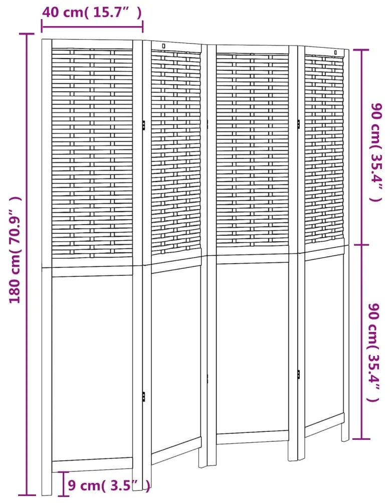 Biombo c/ 4 painéis madeira de paulownia maciça castanho-escuro