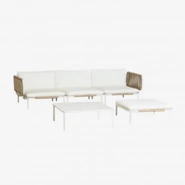 Conjunto De Jardim Com Sofá Modular De 3 Peças Com 2 Módulos De Canto, Puff E Mesa De Centro Em Aço Roubly Beige De Amêndoa - Sklum