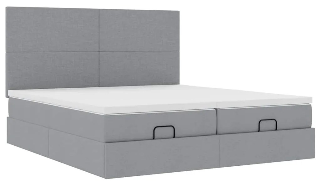 Estrutura de cama otomana com colchões tecido cinzento claro