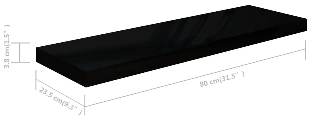 Prateleiras de parede suspensas 4 pcs 80x23,5x3,8cm MDF preto