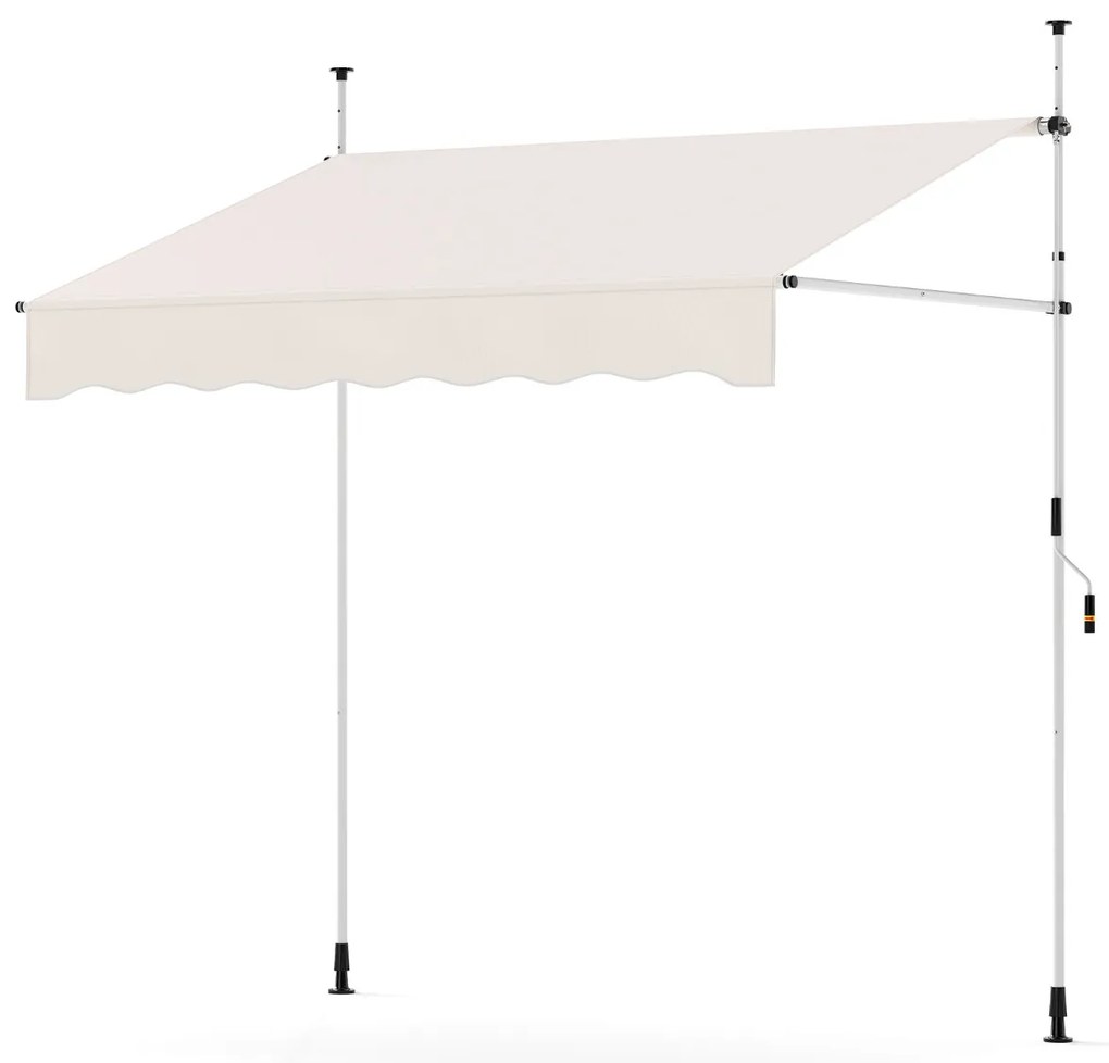 Toldo retrátil manual 2 m x 180 cm Sombra exterior ajustável sem perfuração com manivela para pátio, varanda, jardim Branco