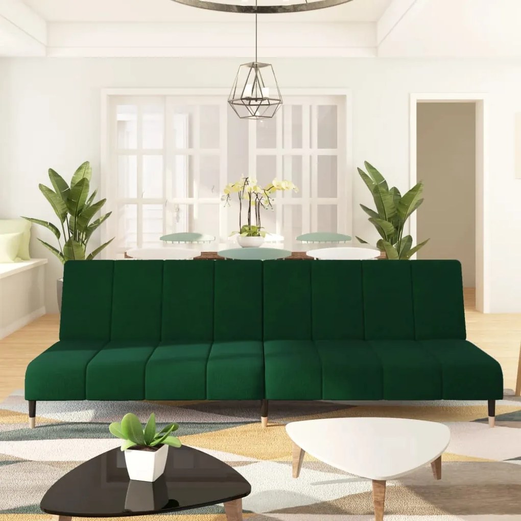337573 vidaXL Sofá-cama de 2 lugares veludo verde-escuro
