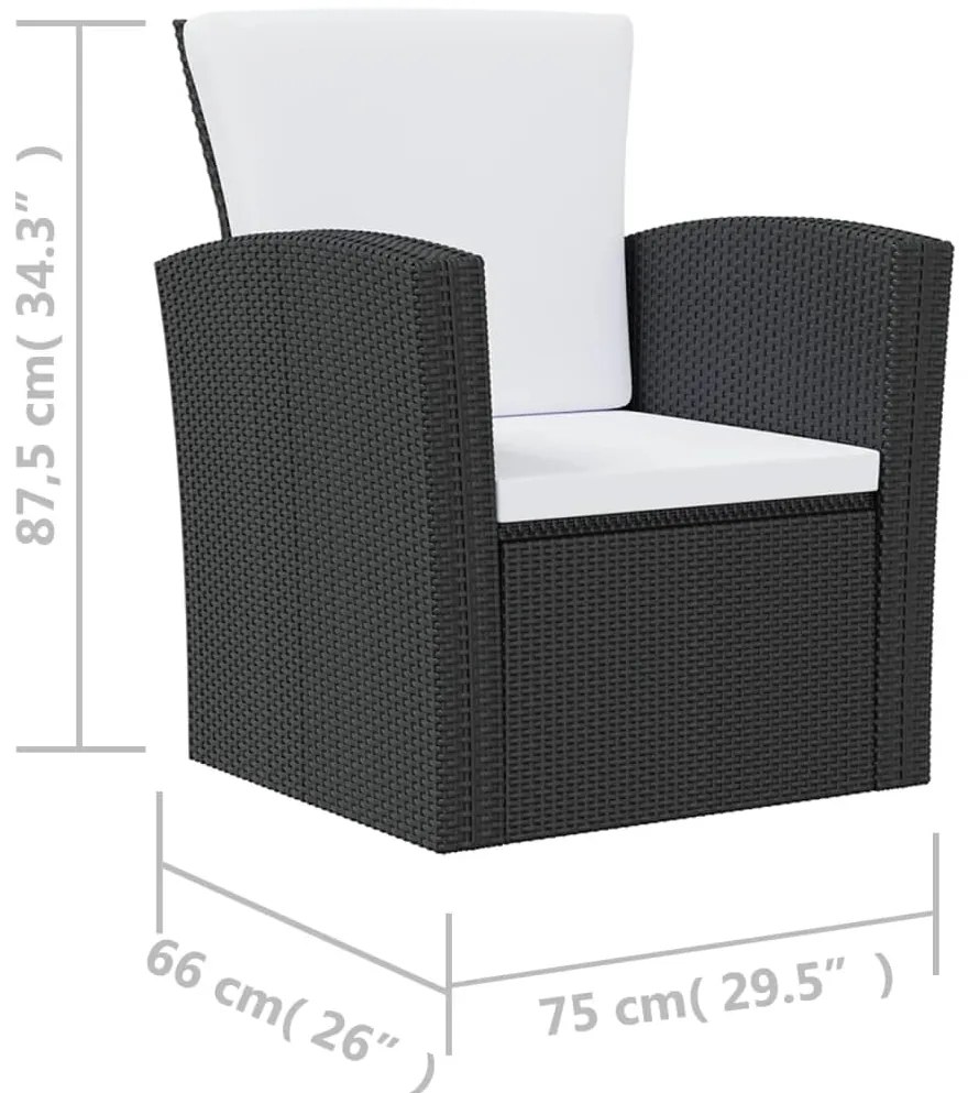 8 pcs conjunto lounge de jardim c/ almofadões vime PE preto