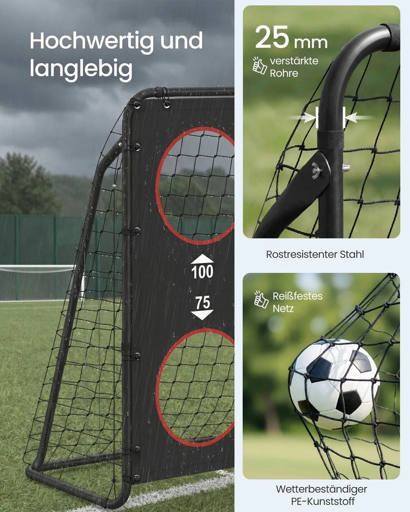 Baliza de futebol 60 x 180 x 120 cm com rede de PE para exterior Preta