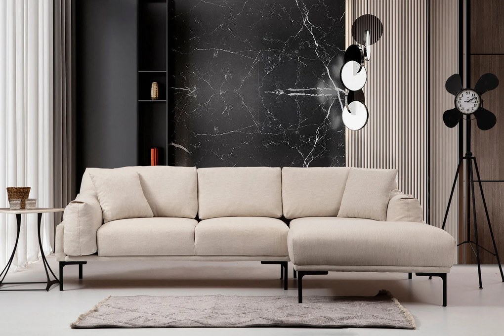 Sofá de Canto Leo Corner – Creme – 255 x 150 cm