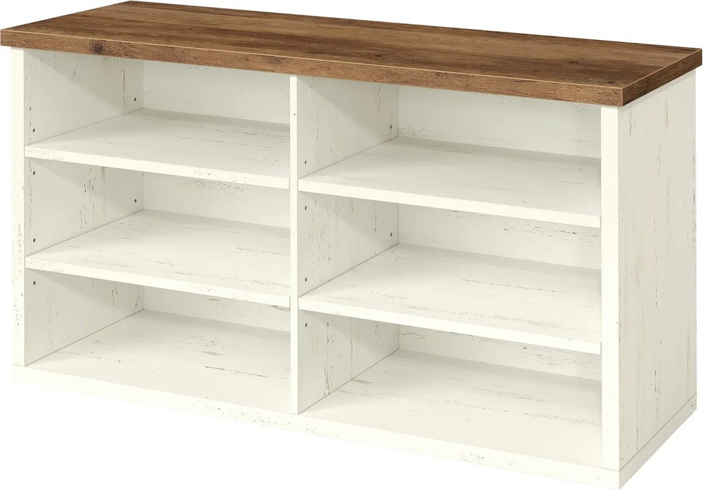Banco arrumação para sapatos com banco 29,5 x 100 x 50 cm, compartimentos ajustáveis, 6 prateleiras Branco-castanho