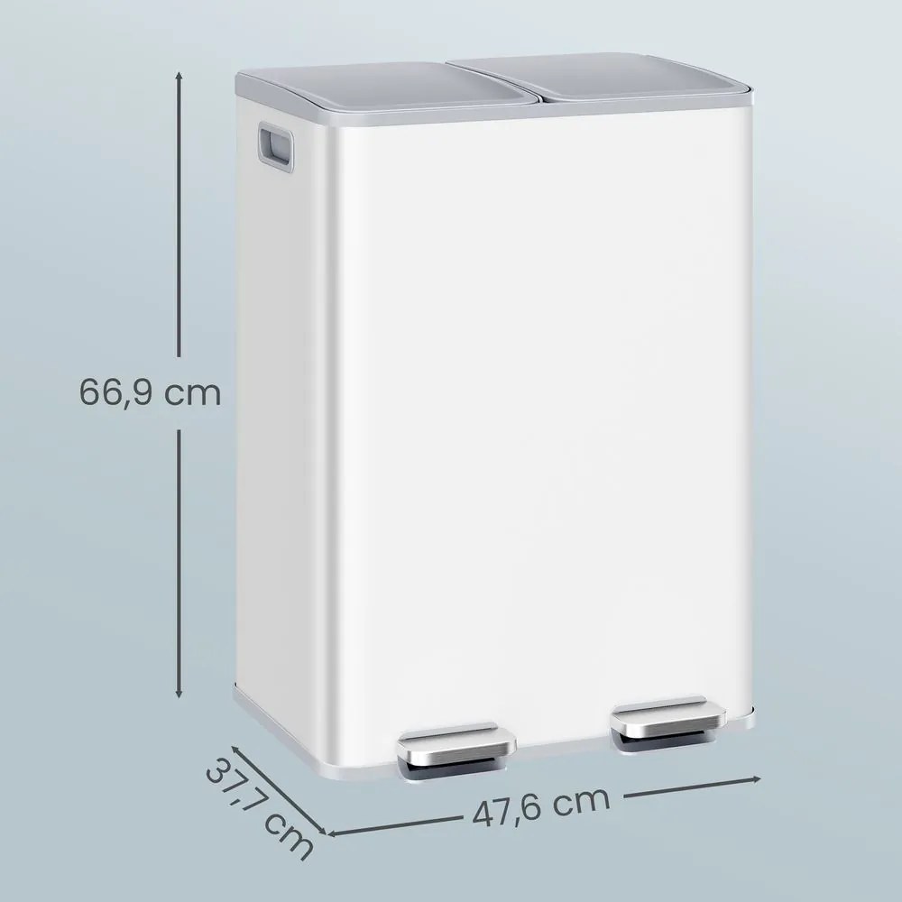 Caixote do lixo para cozinha, 2 x 30 litros, 2 compartimentos 47,6 x 37,7 x 66,9 cm branco