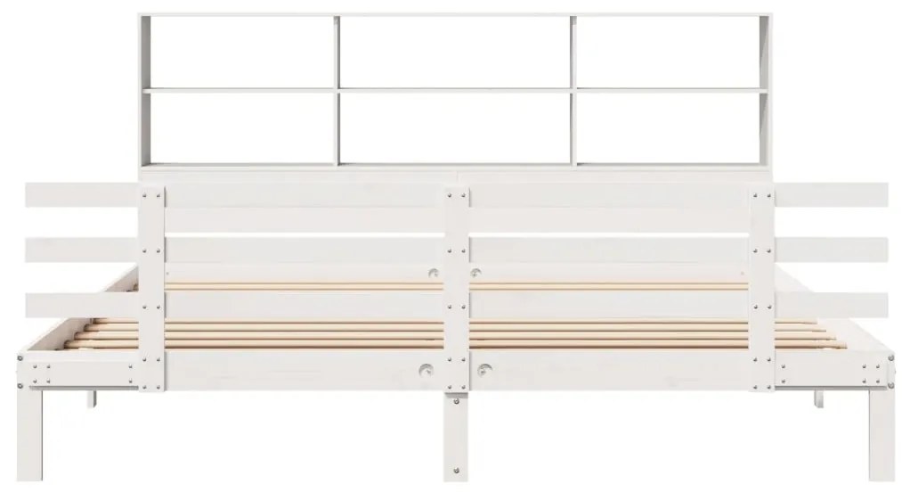 Cama com estante sem colchão 200x200 cm pinho maciço branco
