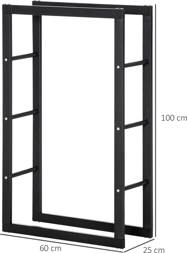 Porta-lenha Prateleira para lenha de lareira Porta-lenha de design contemporâneo Carga máxima: 100 kg Dimensões: 60 x 25 x 100 cm Metal preto