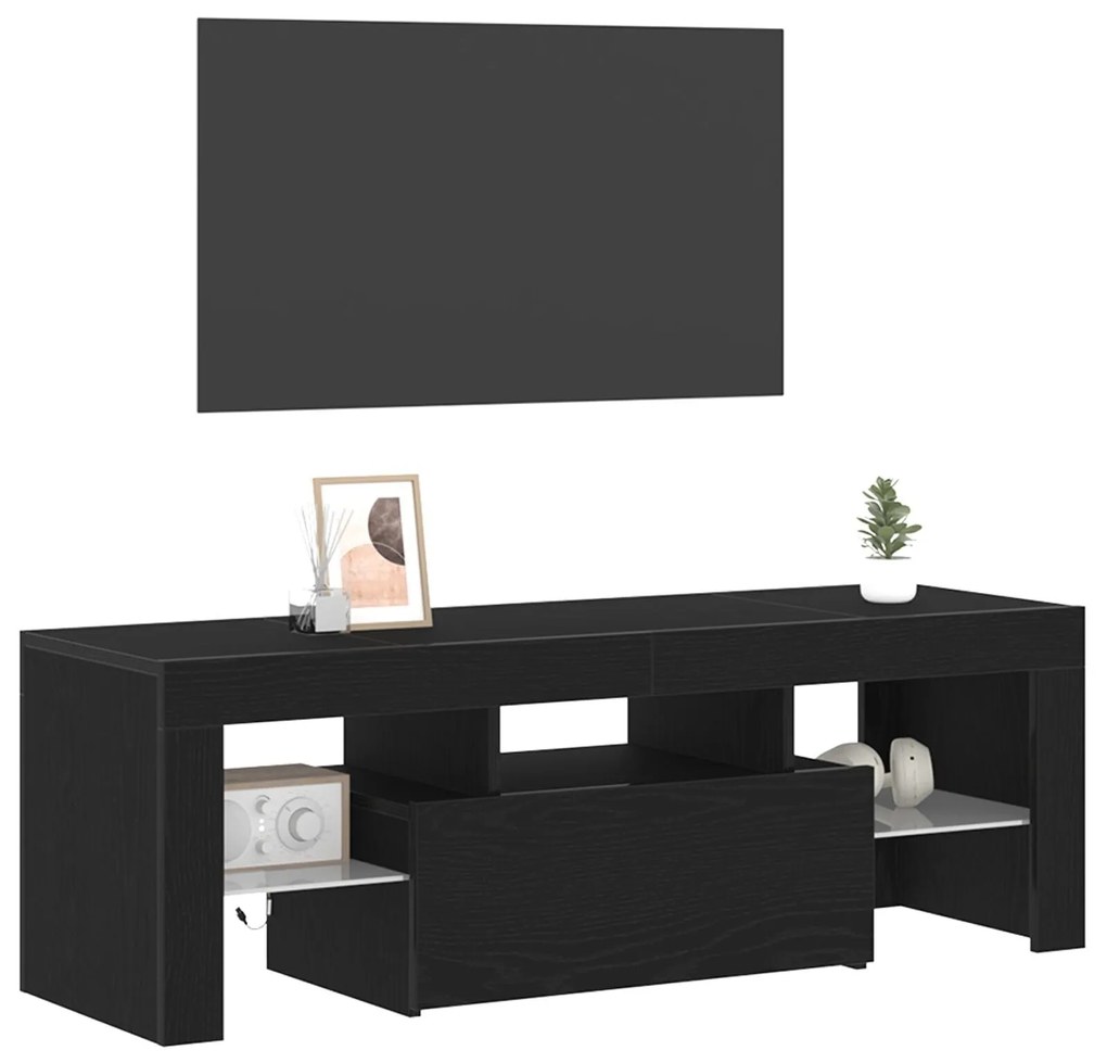 Rack de TV vidaXL com Luzes LED Carvalho Preto 120x35x40 cm