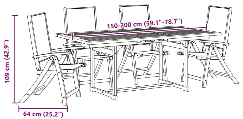 5 pcs conjunto de jantar para jardim acácia maciça e textilene