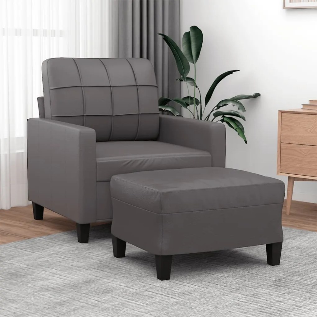 3201011 vidaXL Poltrona com apoio de pés couro artificial 60 cm cinzento