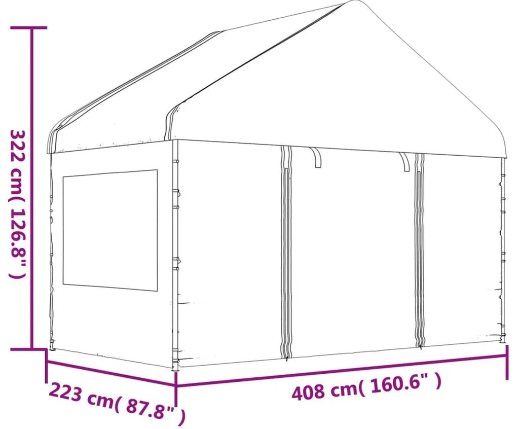 Gazebo com telhado 6,69x4,08x3,22 m polietileno branco
