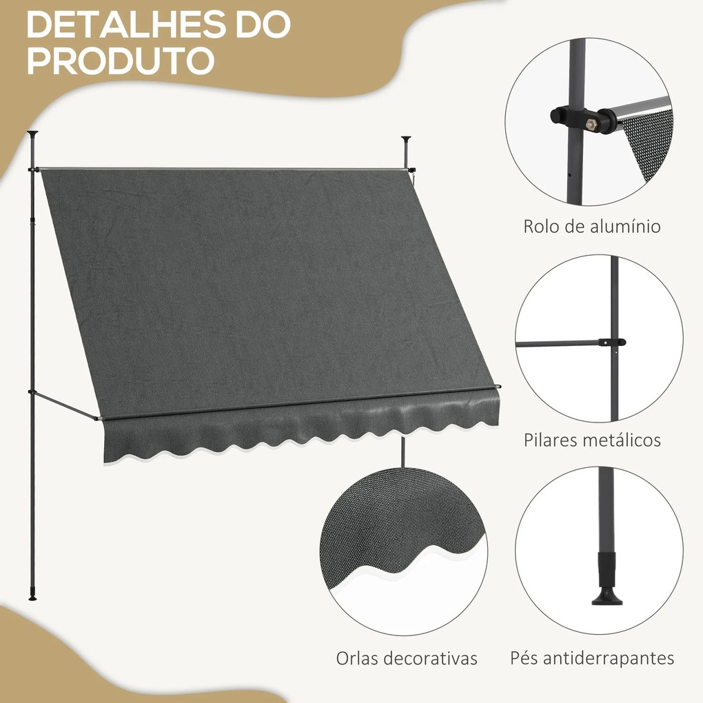 Toldo Manual Retrátil com Manivela 300x120x210-300 cm Toldo para Varan