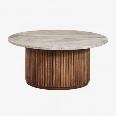 Mesa De Centro Redonda Ø90 Cm Em Mármore E Madeira De Mangueira Giselda Mármore Castanho Toronto - Sklum