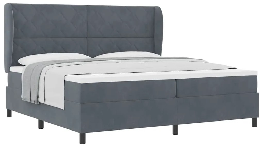 Cama com Estrado e Colchão Cinza Escuro 200 x 200 cm em Veludo.